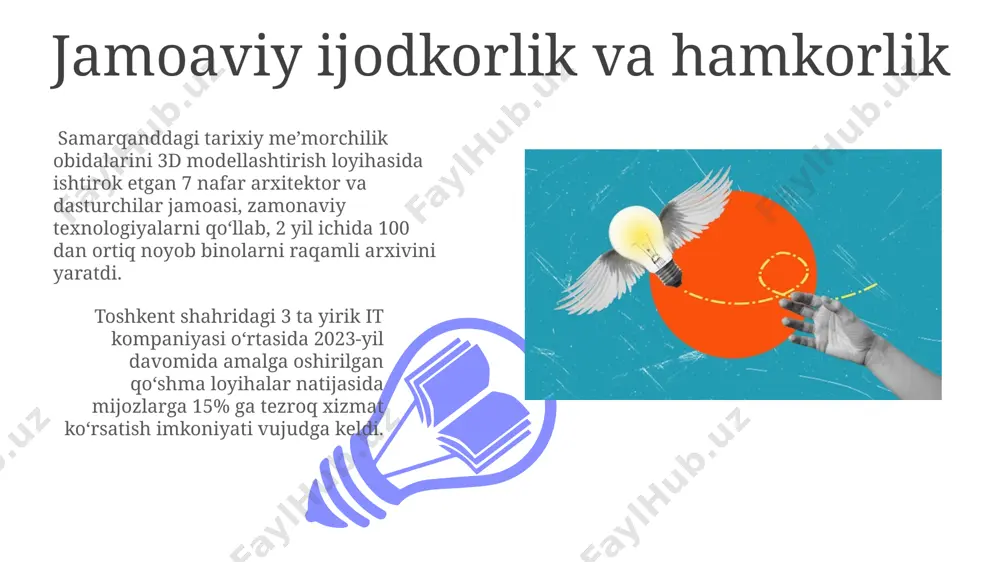 evropa ittifoqiga eksport qilgan. xavflarni baholash va ularni boshqarish тошкент шаҳридаги 2022 йилги тадқиқотлар 30% хавфларни техник ечимлар орқали камайтириш имкониятини кўрсатди, бу эса компания бюджетини 15% га тежашга ёрдам беради. жаҳон банкининг 2023 йилги ҳисоботида кўрсатилгандек, табиий офатлар сабабли юзага келадиган хавфларнинг 40% ини самарали бошқариш стратегик режалаштириш ва ўз вақтида чора кўриш орқали камайтириш мумкин. innovatsion madaniyatni yaratish toshkent shahridagi it parkda oʻtkazilgan tadbirlar natijasida 30 dan ortiq start-up loyihalari moliyaviy qoʻllab-quvvatlash va investitsiyalar oldi, bu innovatsiyalar sonini 2 barobarga oshirishga yordam beradi. innovatsion madaniyatni rivojlantirish uchun oʻzbekistonda 2023-yilda 5 ta yangi texnopark tashkil etildi, bu esa 1000 dan ortiq yuqori malakali muhandis va dasturchilarni jalb qilish imkonini beradi. innovatsiya va ijodkorlikning mohiyati oʻzbekistonning iqtisodiy rivojlanishida innovatsiyalar va ijodkorlikning roli 2023 yildan boshlab 15% ga oshdi va bu koʻrsatkich kelgusi 5 yilda yana 2 barobar ortishi kutilmoqda. ijodkorlikning samaradorligini oshirish uchun 7 ta asosiy texnikadan foydalanish mumkin, shu …