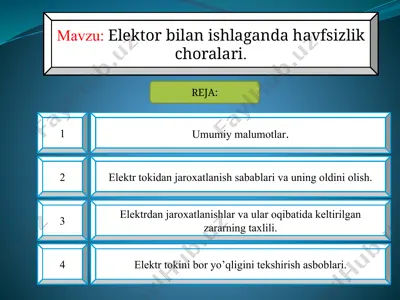 elektor bilan ishlaganda havfsizlik choralari — PPTX