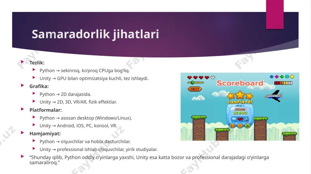 python o‘yinlarini va unity o‘yinlarini samaradorlik jihatidan solishtirish - Page 5