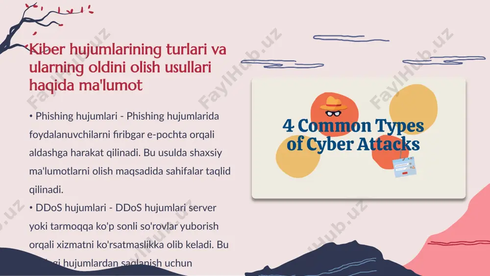 uriy bosqichlardir. • boshqarish strategiyalari - xavf-xatarlarni boshqarish uchun strategiyalar ishlab chiqish ahamiyatlidir va bu xavfsizlikni ta'minlaydi. • ta'lim va malaka oshirish - xodimlar kiber xavf-xatarlarni baholash va boshqarish jarayonlarida yaxshi tayyorgarlikka ega bo'lishlari zarur. kiber xavf-xatarlarni baholash va boshqarish jarayonlarini o'rganish • texnologiyalarning rivojlanishi - kiberxavfsizlik sohasida texnologiyalarning doimiy rivojlanishi muhimdir • yangi imkoniyatlar - yangiliklar yangi xavfsizlik imkoniyatlarini yaratadi va tajovuzlarga qarshi kurashishga yordam beradi kiberxavfsizlik uchun texnologiyalarning yangiliklarini kuzatib borish zarur • kiber hujumlarning ta'siri - kiber hujumlar korxonalar uchun jiddiy moliyaviy yo'qotishlar tug'diradi. bu yo'qotishlar nafaqat to'g'ridan-to'g'ri zararlar, balki obro'si va mijozlar ishonchiga ham ta'sir ko'rsatadi. • ishlab chiqarishning to'xtashi - kiber hujumlar natijasida ishlab chiqarish jarayonlari to'xtab qolishi mumkin. bunday holatlar korxonalarning foydasi pasayishiga olib keladi va iqtisodiyotni larzaga soladi. • tizim xavfsizligi xarajatlari - hujumlar oldini olish uchun korxonalar xavfsizlik chora-tadbirlariga katta mablag' sarflashga majbur bo'lishadi. bu xarajatlar iqtisodiyotni kuchaytirishdan ko'ra moliyaviy yukni oshiradi. …