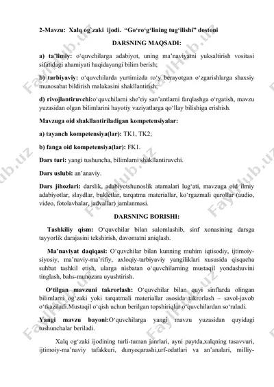 xalq og'zaki ijodi. “go‘ro‘g‘ining tug‘ilishi” dostoni — DOCX