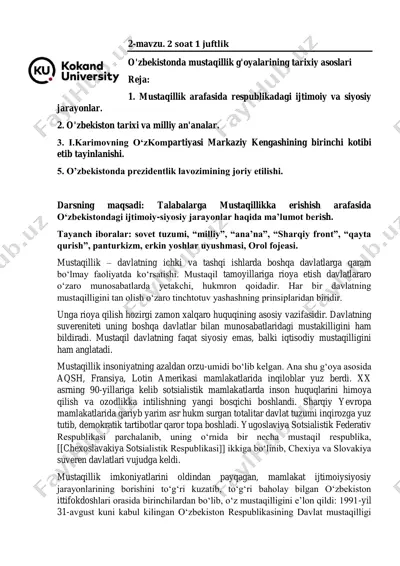 o‘zbekistondagi mustaqillikning tarixiy asoslari — PDF
