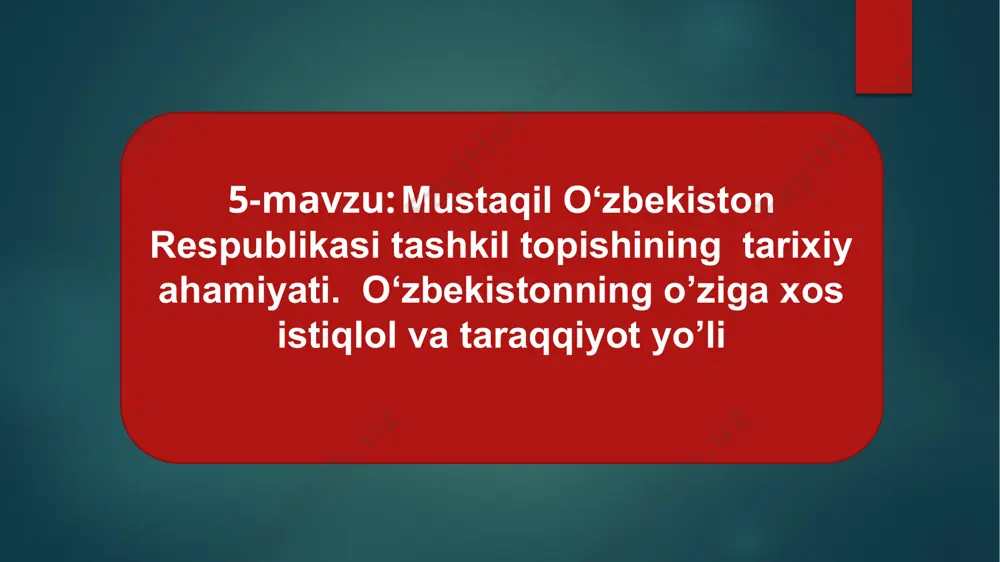 vi sessiyasi 1991-yil 31-avgustda o‘z ishini boshladi. o‘zbekistonning mustaqil davlat deb e’lon qilinishida mazkur sessiya katta tarixiy ahamiyat kasb etishini alohida ta’kidlash lozim. unda «o‘zbekiston respublikasining davlat mustaqilligi to‘g‘risida» hamda «o‘zbekiston respublikasining davlat bayrog‘i to‘g‘risida»gi masalalar kun tartibiga qo‘yilib, qizg‘in muhokama qilindi. islom karimov – o‘zbekistonning birinchi prezidenti. o‘zbekiston mustaqillikka erishgandan keyin davlat boshqaruvining yangi, zamonaviy va samarali tizimi – prezidentlik respublika boshqaruvi shakli rivojlantirishga kirishildi. o‘zbekiston respublikasi oliy kengashining 1991-yil 18-noyabridagi viii sessiyasida umumxalq referendumini o‘tkazish qarori bilan birga «o‘zbekiston respublikasi prezidenti saylovi to‘g‘risida»gi qonuni, shuningdek, «o‘zbekiston respublikasi prezidenti saylovini tayinlash to‘g‘risida» qaror qabul qilindi va o‘zbekiston respublikasi prezidenti saylovi 1991-yil 29-dekabr, yakshanba kuniga belgilandi. o‘zbekiston respublikasi prezidenti saylovini o‘tkazishga tayyorgarlik ko‘rish va uni o‘tkazish o‘zbekiston respublikasi xalq deputatlari saylovini o‘tkazuvchi markaziy saylov komissiyasining zimmasiga yuklandi. saylovga puxta tayyorgarlik ko‘rildi. 13 ta okrug va qariyb 7 mingta uchastka saylov komissiyalari tuzildi. oliy lavozimga ikki nomzod – o‘zbekiston xdp va …
