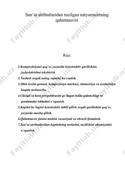 san’at atributlaridan tuzilgan natyurmortning qalamtasviri — DOC