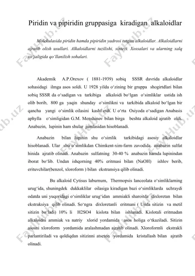piridin va pipiridin gruppasiga kiradigan alkaloidlar — DOC