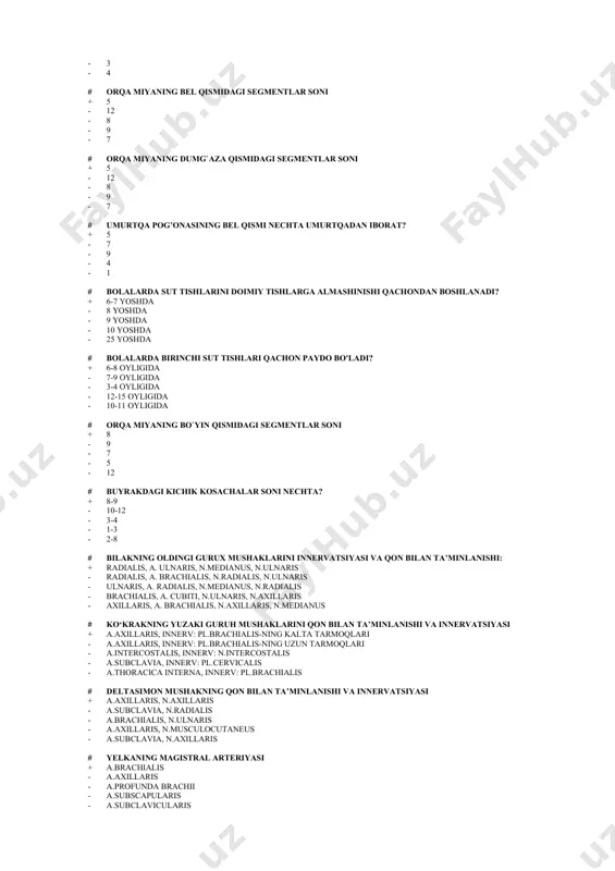 lica - a.mesenterica superior, n.vagus, plexus mesentericus - a.colica dextra - a.mesenterica superior, n.phrenicus, plexus hypogastricus - a.colica.sinistra - a.mesenterica inferior, n.vagus, plexus hypogastricus - a.colica media - a.mesenterica superior, n.vagus, plexus hypogastricus # ko‘ndalang chambar ichakni qon bilan ta’minlanishi va innervatsiyasi + a.colica media - a.mesenterica superior, n.vagus, plexus mesentericus superior - a.colica dextra - a.mesenterica superior, n.vagus, plexus mesentericus superior - a.colica sinistra, n.vagus, plexus hypogastricus - a.colica media -a.mesenterica inferior, n.vagus, plexus mesentericus inferior - a.ileocolica - a.mesenterica superior, n.vagus, plexus mesentericus superior # yo‘g‘on ichakning tushuvchi qismini qon bilan ta’minlanishi va innervatsiyasi- + a.colica sinistra - a.mesenterica inferior, n.vagus, plexus mesentericus inferior - a.colica media - a.mesenterica superior, n.vagus, plexus mesentericus superior - a.colica dextra - a.mesenterica superior, n.vagus, plexus mesentericus superior - a.colica sinistra, n.phrenica, plexus mesentericus inferior - a.colica communis, n.hypogastricus, n.vagus # aortaning ko‘tariluvchi qismi tarmoqlari: + a.coronaria dextra, a. coronaria sinistra - …
