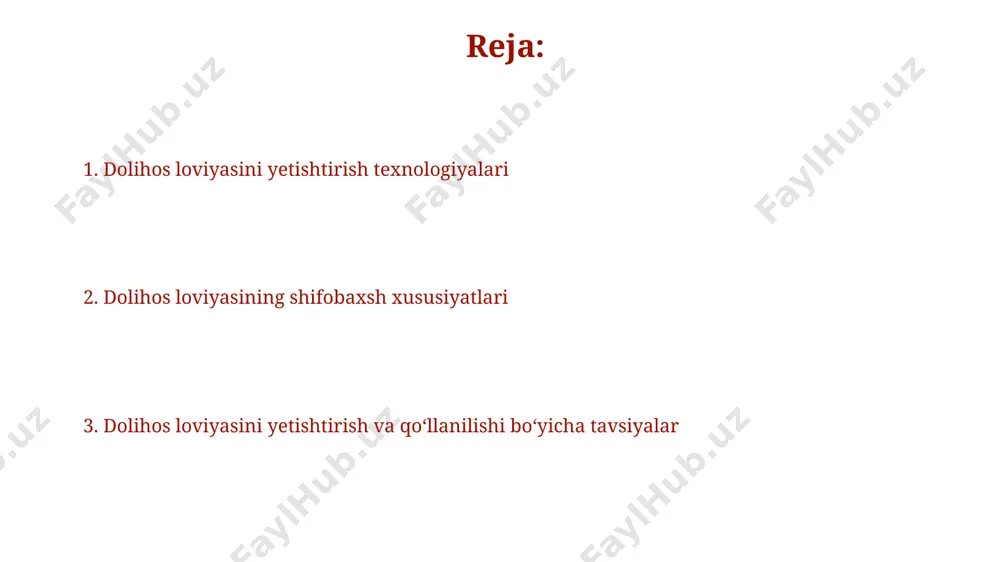 ste'mol qilish uning ozuqaviy qiymatini saqlab qolish va hazm qilishni yaxshilashga yordam beradi. muhokama va xulosalar dolichos loviyasini yetishtirishda 1 gektar maydondan o'rtacha 1,5-2 tonna hosil olish mumkin, bu esa samaradorlikni oshirishda agrotexnikaga rioya qilishning ahamiyatini ko'rsatadi. dolichos loviyasining tarkibida 20% dan ortiq oqsil va ko'plab minerallar mavjud bo'lib, uni ozuqaviy ahamiyatga ega mahsulot qiladi, bu esa o'simlikning tibbiy ahamiyatini yanada oshiradi. dolichos loviyasining tibbiy xususiyatlari dolichos loviyasining muntazam iste'moli qon shakarini nazorat qilishga yordam beradi va glyukemik indeksining pastligi tufayli diabet xavfini kamaytiradi. dolichos loviyasi tarkibidagi antioksidantlar, xususan, flavonoidlar, yurak-qon tomir kasalliklari xavfini kamaytirishga yordam beradi va yallig'lanishga qarshi ta'sir ko'rsatadi. tuproq tayyorlash va urug' ekish ekishdan oldin urug'larni 24 soat davomida iliq suvda namlash unib chiqish tezligini va bir hil o'sishni ta'minlaydi. tuproqni 20-25 sm chuqurlikka shudgorlash va 1 gektarga 40-50 kg mineral o'g'it (npk) qo'shish hosildorlikni sezilarli darajada oshiradi. dolichos loviyasi yetishtirish iqtisodiyoti dolichos loviyasining dori-darmon sifatidagi …