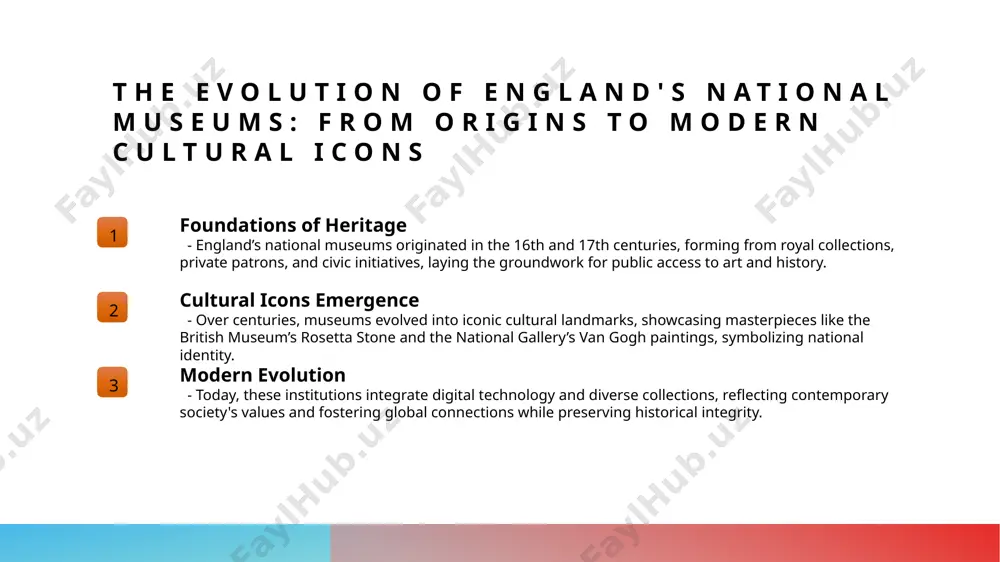 perspectives english museums foster cross-cultural understanding by showcasing international artworks and hosting educational programs that connect global audiences. the role of england’s museums in preserving cultural heritage and promoting international connections. cultural preservation england’s museums safeguard invaluable artifacts, artworks, and documents, ensuring their protection for future generations and maintaining national identity. international collaboration these institutions foster global partnerships through exchanges, joint exhibitions, and research, strengthening cultural ties and sharing heritage worldwide. educational outreach museums serve as platforms for public education, raising awareness about cultural history, promoting diversity, and inspiring future generations of scholars. the role of international influence in shaping england's museum collections 1 cultural exchanges international influence enriches england's museum collections through global collaborations, acquiring diverse artworks and artifacts that reflect cross-cultural interactions. 2 global trade impact historical trade routes and colonial history introduced foreign art and objects, shaping museum collections with international pieces that symbolize global connectivity. 3 …