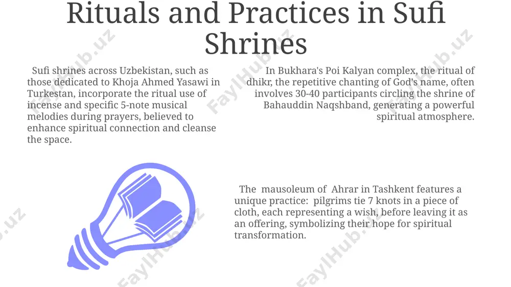 with prominent figures like bahauddin naqshband attracting thousands of disciples and establishing a network of spiritual centers across the 14th and 15th centuries. architectural marvels: sufi shrines and mosques po-i-kalyan complex in bukhara, featuring the kalyan minaret (46m high) and kalyan mosque, exemplifies the evolution of sufi architectural styles over centuries, blending early islamic designs with later timurid influences. the architectural style of the 15th-century chor minor madrasah in bukhara, with its four distinctive minarets, deviates from typical sufi shrine designs, yet its spiritual function and location within a religious complex highlight the diverse expressions of sufi devotion in uzbekistan the 16th-century shah-i-zinda necropolis in samarkand boasts over 11 mausoleums, each a testament to timurid-era architecture, showcasing intricate tilework and soaring domes, reflecting the spiritual significance of sufi burial sites. the role of pilgrimage in sufi life pilgrimage in sufi uzbekistan often involves visiting 3-5 major shrines like those of …