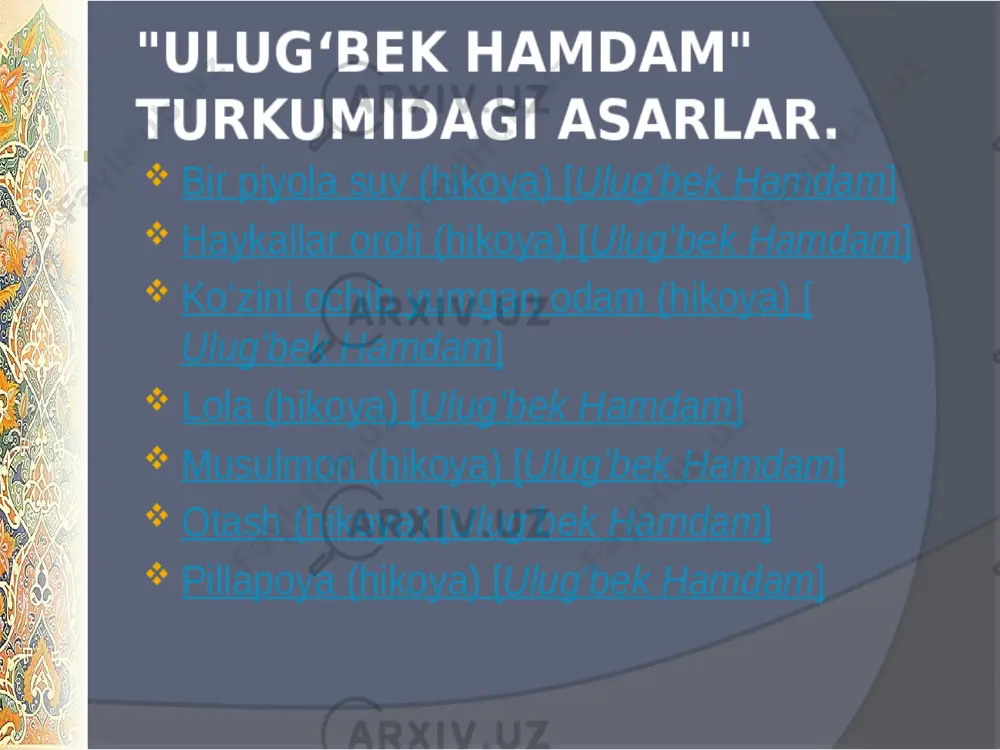 ga nisbatan nafrat, norozilik tuyg'usi yozuvchini ma'suliyat, hamkorlik, sadoqat, insof, jasorat, intizom, fidoyilik va fidokorlik kabi insoniy-gumanistik qadriyatlar tomonida ekanligini bildiradi. ulug'bek hamdam "isyon va itoat" xulosa romanda isyon oqilona va amaliy ahamiyatga egaligidan itoat bilan yakun topadi. nohaq qamalgan akbarning haqiqatgo'y o'qituvchiligini hurmat qilamiz, unga samimiy hamdard bo'lamiz. ilmiy tadqiqot instituti laboratoriyasida tadqiqot olib borayotgan doktor - tabibning u yerdan ishdan ketkizilishi va kesilishini qoralaymiz, haqsizlikka qarshi norozilik bildiramiz. tursunboyning mehnatkashligini oqlab, uning bir taraflama, ma'naviy qashshoqligiga achinamiz. diananing-qaytishi, larisa xolaning va tabibning bir jumla bilan qayd etilgan o'limlari - nekbin fojea. «isyon va itoat» romani esa e'tiqod va iymon masalalariga bag'ishlangan bo'lib, asar qahramonlari tiriklik mantig'i va ruh halovatini har ikki dunyo to'g'risidagi mushohadalar yordamida idrok etishga urinadi. foydalanilgan adabiyotlar: 1. dilnur bozorova psychology of heroes in " isyon va itoat" 2021 yil; 2. ulug‘bek hamdam "isyon va itoat"; 3. rasulova r. (2021). insonlar sadafi himmatidandur. academic research …