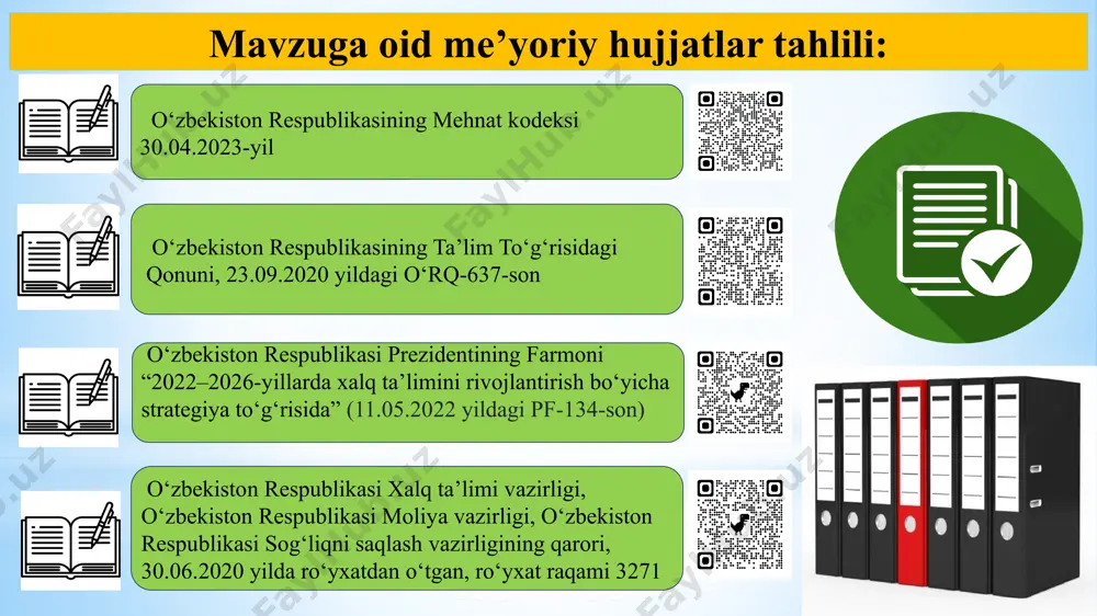 qshda maktab direktori — strateg, boshqaruvchi va hamjamiyat bilan muloqot qiluvchi yetakchi. uddaburonlik bilan ko‘rinishi mahalliy biznes va nodavlat tashkilotlar bilan aloqalar o‘rnatib, resurslarni jalb qilish. ta’limda raqobatbardoshlik va innovatsion yondashuvlarning keng joriy etishi. har 3 yillikda maktabning barcha sohalarini qamrab olgan strategik rejalari mavjud bo‘lishi kerak. 9 ta’lim muassasasining maqsadlari va vazifalarini belgilashda rahbarning uddaburonligi muassasa rivoji, ta’lim sifati va jamoa salohiyatini oshirishda hal qiluvchi ahamiyat kasb etadi. uddaburon rahbar zamonaviy boshqaruv tamoyillarini chuqur anglaydi, o‘z oldiga aniq va real maqsadlar qo‘yadi, ularni amalga oshirishda innovatsion va strategik yondashuvlardan foydalanadi. bunday rahbar ta’lim muassasasini rivojlantirish, jamoani bir maqsad atrofida birlashtirish va yosh avlodni raqobatbardosh kadrlar sifatida tayyorlashda yetakchi kuchga aylanadi. shu bois, rahbarlarning malakasini oshirish, liderlik fazilatlarini rivojlantirish ta’lim tizimida barqaror taraqqiyotga erishishning muhim omillaridandir. xulosa: 10 taklif: menejer rahbar boshchiligida barcha fan o‘qituvchilarining ish faoliyatlariga oid 3- yillik strategiyalari bo‘lishi kerak. maktabning maqsad va vazifalarini belgilashda rahbarlar jamoatchilik …