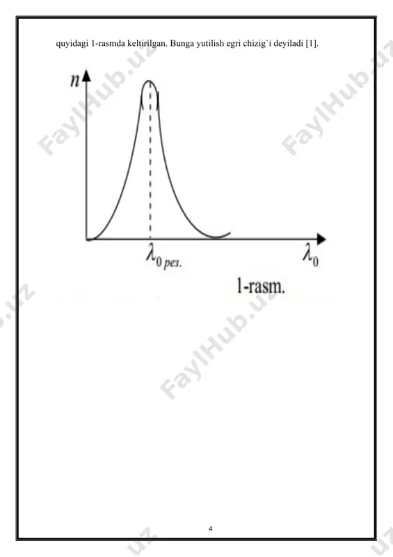 gan kyuveta qalinligiga va yorug’lik yutuvchi modda konsentratsiyasiga to’g’ri proporsional. lg jo / j = k· c· l a = k· c· l yoki a = 10 - k· c· l a- optik zichlik jo- kyuvetaga kiruvchi nur intensivligi j – kyuvetadan chiquvchi nur intensivligi k- yorug’likni yutilish koeffitsienti ( εm yoki e% ) s- konsentratsiya l- kyuveta qalinligi optik zichlikning fizik ma’nosi: kiruvchi va chiquvchi nurlar intensivligi nisbatining logarifmi qiymatiga teng. qonun qat’iy monoxromatik nur uchun to’g’ri keladi. qonundan chetlanish sabablari: 1. kimyoviy muvozanatning siljishi; 2. polixromatik nur qo’llanganda; 3. asbob nosozligi oqibatida bo’lishi mumkin [4,5,6]. 1.2. fotometrik tahlil usullarining qo’llanilishi va mohiyati fotokolorimetriya – tekshiriluvchi eritmadan, monoxromatik bo’lmagan nur intensivligini fotoelektrokolorimetrda (fek) fotoelement yordamida o’lchashga asoslangan. mohiyati: yorug’lik manbaidan (cho’lg’am lampa) chiqayotgan aralash oq nur rangli shishachalar (nursuzgich) yordamida monoxromatlanadi va tekshiriluvchi eritma quyilgan kyuvetadan o’tkazilib, detektorda, ya’ni fotoelementda o’lchanadi. hozirgi vaqtda bir nurli va ikki nurli fek …