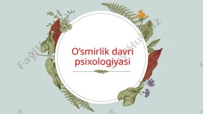 o'smirlik davri psixologiyasi — PPTX