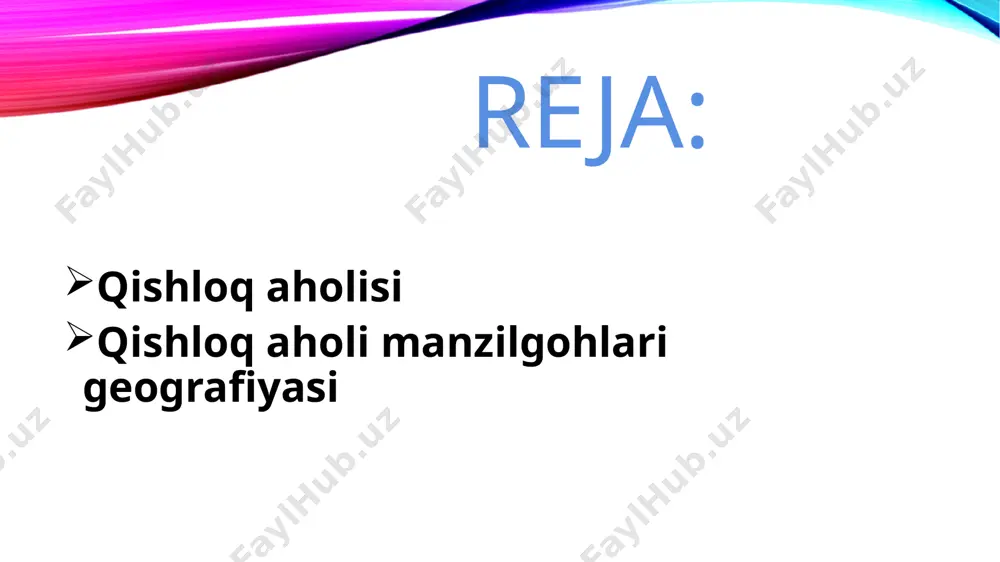 ashab ko`rishi kеrak. binobarin, shaharga doimiy yashash uchun ko`chib kеlgan qishloqlik butun umr davomida shahar hayot tarziga moslashib (adaptatsiya qilib) boradi. ayni paytda shahar qadri va mohiyatini, vaqtincha bo`lsada, qishloqda yashab ko`rgan shaharlik ko`proq biladi va to`g`ri baholaydi. xullas, qishloq ham, shahar ham go`zal. biroq, ularning har biri o`zgacha chiroyga ega, agar qishloq joylar ko`proq tabiati bilan dilkash bo`lsa, shaharlar hashamatli binolariyu, zamonaviy xiyobonlari bilan go`zal. qishloq joylarni o`rganishda ular joylashgan hududning tabiiy gеografik sharoitiga alohida e'tibor bеrmoq lozim. xususan, joyning iqlim sharoiti, rеlеfi, suv va tuproq rеsurslari, o`simlik dunyosi kabilar muhim ahamiyatga ega o`zbеkistonda aksariyat qishloqlar gidrologik shahobchalar bo`yida yoki ularning quyi qismida tarixan shakllangan. soylar, daryolar, suv omborlari va irrigatsiya kanallari qishloqlar gеografiyasini ko`p jihatdan bеlgilab bеradi. qishloqlar ko`pincha tеpaliklarda, tog` etaklarida joylashgan. bunday mikrogеografik o`rin stratеgik jihatdan hamda еr osti suvlari sathining ko`tarilishi natijasida zahllashning oldini olish uchun ham qulaydir. tabiiy gеografik omil qishloqlarning cho`l, voha va …