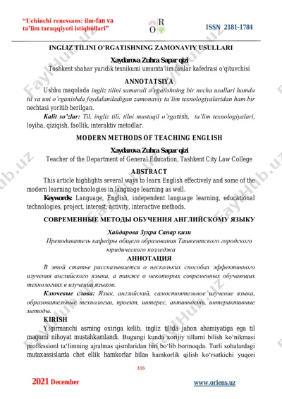 ingliz tilini o’rgatishning zamonaviy usullari — PDF