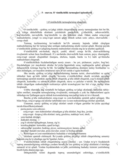 o‘simlikchilik tarmoqlari iqtisodiyoti — DOCX