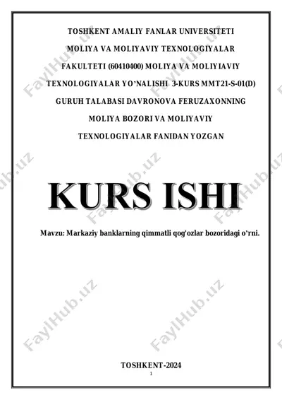 markaziy banklarning qimmatli qog'ozlar bozoridagi o’rni — PDF