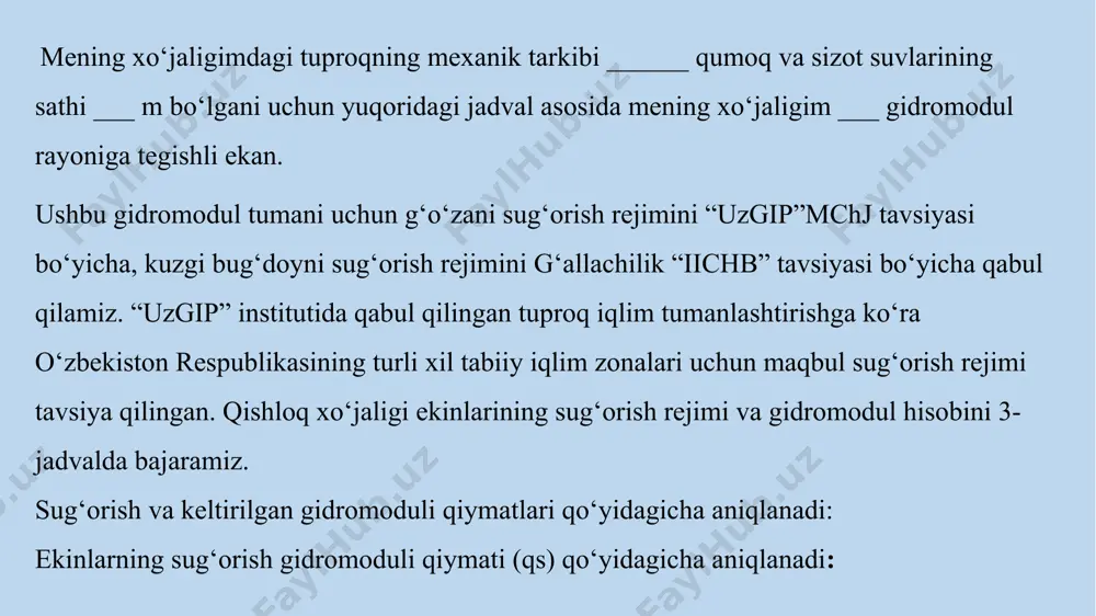 sug‘orish rejimi. keltirilgan gidromodul ordinata grafigini tuzish - Page 5