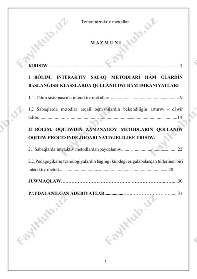 interaktiv sabaq metodlari va ularning qo'llanilishi — DOCX