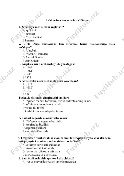 xirurgiya test savollari — DOCX