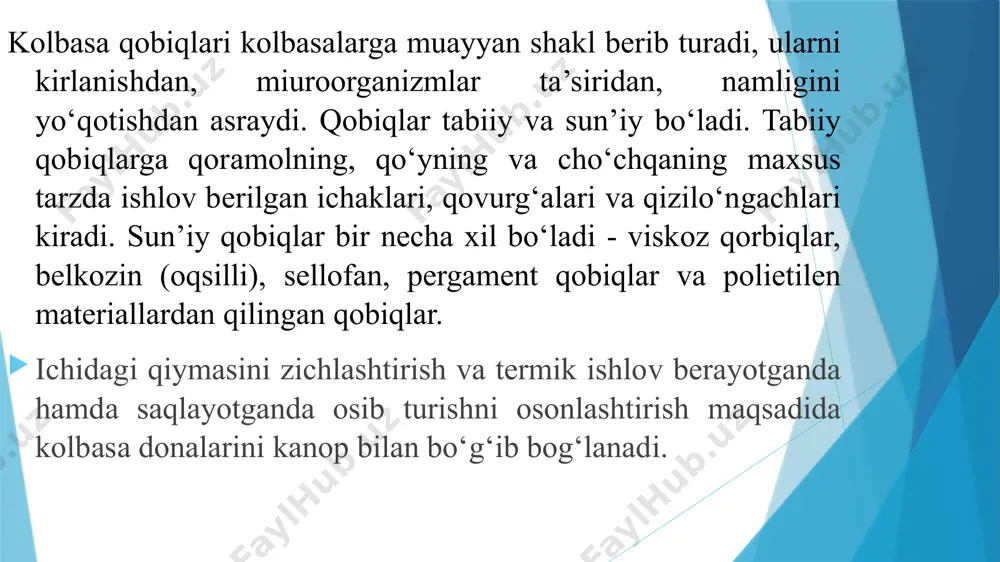 a qovurib olinadi va ustiga sous quyiladi. tayyor mahsulotning konsistensiyasi tarang, sersuv, rangi-oqdan och kul ranggacha, tarkibidagi miya 78%, sous bilan yog‘ ko‘pi bilan 22% bo‘ladi. pomidor sousidagi buyrak mol va qo‘y buyragini ilik moyida qovurib olib va ustiga pomidor suosi quyib tayyorlanadi. bu konservalarni tarkibida 65-65% buyrak va 33-35% sous bo‘ladi. go‘shtli-o‘simlik konservalar mol, qo‘y, g‘oz go‘shtidan o‘simlik mahsulotlar: makaron mahsulotlari, hamma tur yormalar, karam, kartoshka qo‘shib tayyorlanadi. bularning quyidagi turi chiqariladi: go‘shtli solyanka, go‘shtli bo‘tqa, go‘shtli makaronlar, kartoshkali go‘sht, grechka bo‘tqali, g‘oz go‘shti va hokazo. bolaar ovqati uchun go‘shtli o‘simlik konservalarini maydalab qadoqlab chiqariladi, ularning konsistensiyasi pyuresimon bo‘ladi. yog‘ solingan o‘simlik konserviyalarini no‘xatdan yoki loviyada go‘sht solmasdan mol yoki ilik yog‘i solib tayyorlanadi. ustiga sho‘rva yoki pomidor sousi quyiladi. bolalarbop va parhezbop konservalarni quyidagi assortimentlari ishlab chiqariladi: 6 oylik bolalarga gomogenizatsiya qilingan; 7-9 oylik bolalarga-pyure holidagi, 9-12 oylik bolalarga yirik qiymalangan. bolalarbop konservalarni asosiy xom ashyosi buzoq go‘shti, …