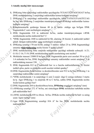 genetika va molekulyar biologiya mashg'ulotlari — DOCX