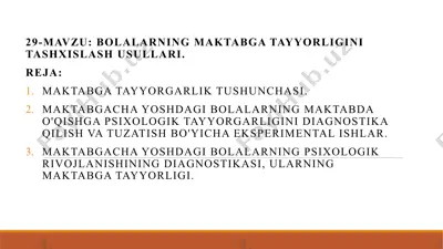 bolalarning maktabga tayyorligini tashxislash usullari — PPTX