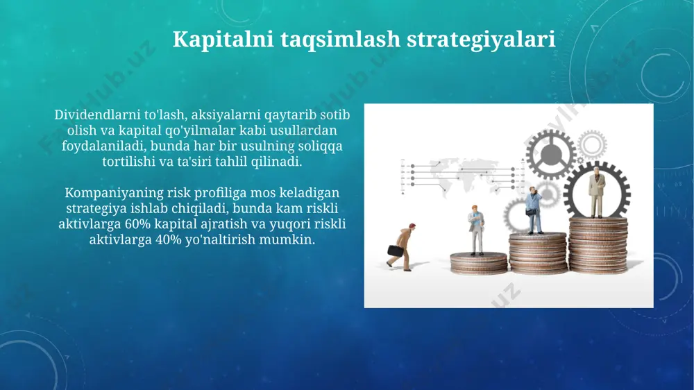 tarli kapitalga ega bo'lishini ta'minlaydi, minimal ko'rsatkichlar odatda 8-12% atrofida belgilanadi. ushbu tushuncha, bankning kutilmagan zararlarga bardosh berish qobiliyatini o'lchash va moliyaviy barqarorligini mustahkamlashda muhim rol o'ynaydi, basel iii kabi standartlarga muvofiq amalga oshiriladi. e'tiboringiz uchun rahmat @taqdimot_robot image2.png image5.jpg image6.jpg image7.jpg image8.jpg image9.jpg image10.jpg image11.jpg image12.jpg image13.jpg image14.jpg image15.jpg image16.jpg image17.jpg image18.jpg image19.png