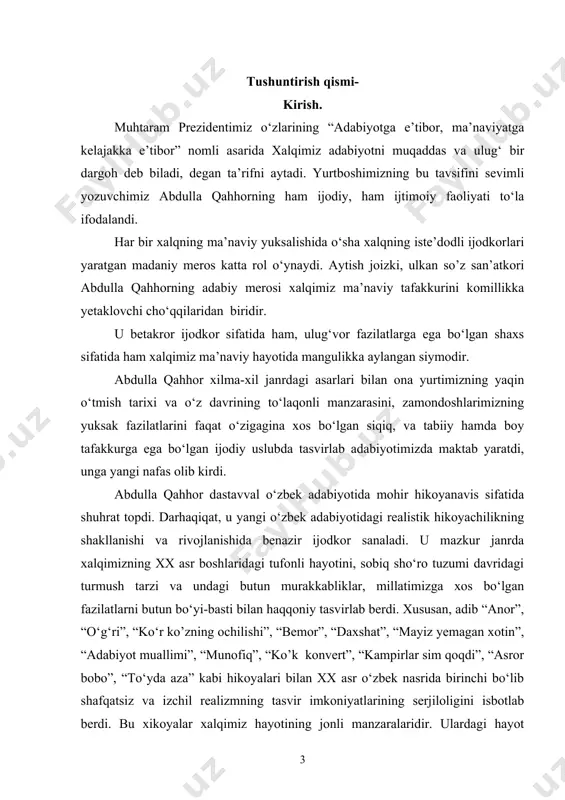 dan kelib chikdan emas, balki davr siyosatiga moslashishning oqibati edi. shu maqsadda inson ma’naviyatini inqirozga yetaklovchi xudbinlik va shaxsiyatparastlikning fojiasini saidiy va munisxon obrazlari misolida isbotlab berdi. adabiyotimizga shuxrat keltirgan “sinchalak” (1958) qissasida xx asrning 50-yillari о‘rtalaridagi о‘zbek qishlog‘i misolida ijtimoiy hayotning turli qatlamlaridagi muammolar odamlar ongidagi о‘zgarishlar qalamga olingan. eng muhimi, ana shu qishloq hayotiga aloqador mavzu talqinida adabiyotimizni sinchalak laqabini olgan. saida va xо‘jalik raisi qalandarov kabi о‘ziga xos obrazlar bilan boyitdi. kitobxon bu obrazlar xarakterini yaratishdagi qahhorona liriklik, nozik yumor va milliy ruh, ba’zida zaxarli piching, о‘rni kelganda ulardagi insoniy jozibadorlikni berishdagi xolislik tasviridan lol qoladi. abdulla qahhor “qо‘shchinor chiroqlari”, “о‘tmishdan ertaklar” kabi nasriy asarlarida ham xalqimiz hayotidagi tarixiy о‘zgarishlarni qalamga olgan. albatta bu asarlarda olg‘a surilgan g‘oyalar va ba’zi tasvirlar mazmun-moxiyati e’tibori bilan bugungi turmush tarzimiz uchun erish tuyulishi tabiiy. biroq bu tasvirlar markazida yozuvchi birinchi galda xalqimiz hayotida bо‘layotgan tarixiy о‘zgarishlarni va о‘sha о‘zgarishlarni bunyod …