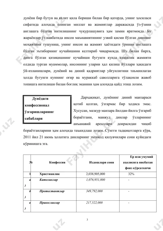 вийлик, ислом ва бошқа динлар доирасида юзлаб секталар пайдо бўлган. бу шундай жараёнлар келажакда давом этиши мумкинлигини тахмин қилиш имконини беради. секта сўзи, энг умумий маънода, муайян диний, сиёсий ёки фалсафий қарашларга эргашувчилар гуруҳини англатади. диний секта деганда маълум бир диндаги расмий ақидаларга зид равишда ажралиб чиққан ёки мавжуд динлар ва конфессияларга умуман алоқаси бўлмаган ҳолда дин байроғи остида фаолият кўрсатадиган гуруҳлар тушунилади. бугунги кунда ҳар иккала йўналишга мансуб бўлган кўплаб секталар фаолият кўрсатмоқда. мутахассислар уларнинг сонини тахминан 5000 атрофида, деб баҳолайдилар. дунёнинг бугунги кундаги конфессионал манзараси замонавий воқелик диний-экстремистик характердаги секталарнинг инсон онги ва қалби учун кураш йўлидаги фаолиятининг жонланиши кузатилаётганини кўрсатмоқда. хусусан, маълумотларга кўра, биргина россиянинг ўзида “богородичий центр”, “церковь объединения”, “церковь исуса”, “церковь нового завета”, “белое братство”, “божественный орден первого ангела” каби ўнлаб диний секталар ноқонуний равишда фаолият олиб бормоқда. “культ сатаны” деб аталадиган секта ҳам кенг тарқалган. айрим маълумотларга кўра, ўта хавфли бўлган бу сектанинг россияда …