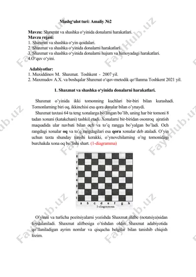 shaxmat va shashka o‘yinida donalarni harakatlari. — DOCX