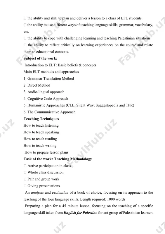 instruction 9. using the bb appropriately: a. dividing bb into parts b. write sideways c. writing clearly, accurately & naturally d. upper & lower case 10. careful pointing to learners 11. asking and then nominating learners 12. accepting collective answers sometimes 13. varying techniques to exert authority and stop activity 14. using gestures is a natural part of face-to-face communication especially with low level learners 15. activity instructions should be simple, clear and carefully planned. if necessary, they should be repeated. 16. seating arrangements: if you keep your students in rows, and never change the seating arrangements, they will get bored! create simulated hardware store by placing realia items in various places around the classroom. make sure students know where each item is. practicing describing location of each. divide class into pairs. use "tango seating" with one member facing front of classroom; the other facing toward back of room. go …