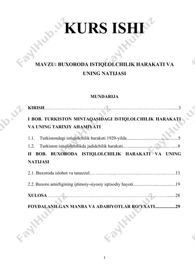 buxoroda istiqlolchilik harakati va uning natijasi (kurs ishi) — DOCX