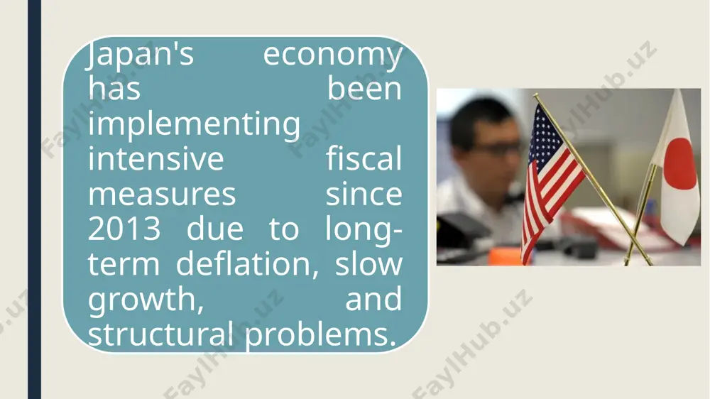 stment promotion domestic investment has increased 2016 32% → 29.7% approaching international standards large exporters benefited 2020 29.7% → 23.2% (yangi korxonalar uchun) support for startups and innovations the number of technology startups has increased 🔍 benefits: tax breaks (15–30%) have been introduced for companies in the field of new technologies, green energy and digital technologies. up to 10–20% of r&d (research and development) costs are exempt from tax. corporate tax and investment incentives year change impact 2013–2018 tax breaks for low-income groups (rebate or 0%) supporting domestic consumption 2021 tax breaks for families with children helps increase fertility 2022 special discounts for those with salaries below 6 million yen strengthening social equality 👨‍👩‍👧 social consequences: low-income groups have maintained consumption. tax revenues have been directed to education, healthcare, and pension systems. taxes and incentives for individuals year tax revenue growth (%) public debt (%) 2014 +6.5% 230% (relative to …