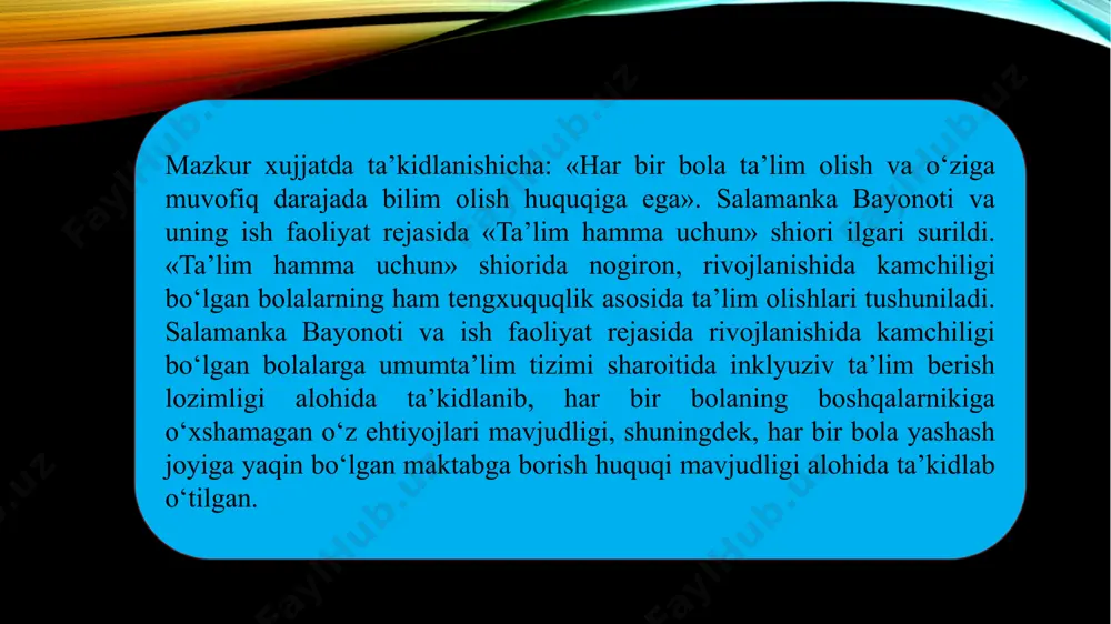 faoliyat turlari alohida tanlangan. buyuk britaniyada integratsion ta’limni tashkil etish uchun maktablar rivojlanishida nuqsoni bor bolalar ta’limi uchun alohida mablag‘ bilan ta’minlanadi. xitoyda rivojlanishida nuqsoni bor bolalar integratsiyasi ta’lim tizimida nisbatan yangi xodisadir. bu mavzuni ommalashtirish maqsadida har bir tumanda seminarlar tashkil etiladi. bu seminarlarni tashkil etishda maktab xodimlari, pedagoglar, ilmiy xodimlar qatnashadilar. pedagogik institutlarda «rivojlanishida nuqsoni bor bolalar ta’lim tarbiya» kursi kiritilgan, maxsus ta’lim kursi uchun o‘quv dasturi ishlab chiqilgan. hindistonda «rivojlanishida nuqsoni bor bolalarning integratsion ta’lim loyixasi» amalga oshirish ommaviy maktablar tizimida rivojlanishida nuqsoni bor bolalar bilim olishi uchun asos bo‘lib xizmat qildi. «ko‘p maqsadli yo‘nalish ilmiy loyihasi» bolalar o‘zlashtirish darajasini oshirish maqsadini ko‘zda tutadi. har bir maktabda shu tumanda yashovchi barcha bolalari, jumladan, rivojlanishida nuqsoni bo‘lgan bolalar ham ta’lim olishi kerak. bu yo‘nalishdagi ish o‘quv dasturlarini qayta qurish, o‘qituvchilarni tayyorlash tizimini takomillashtirish bilan bog‘liq ravishda olib boriladi. maktablar bazasida tizimli o‘zgarishlar yuzaga kelishi imkonini beruvchi va samarali …