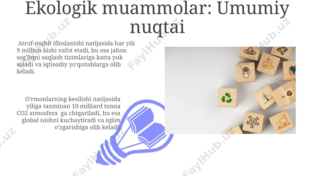 n tezroq parchalanadi, ammo ularning ishlab chiqarish hajmi hali ham past bo'lib, narxi yuqori. bioxilma-xillikni yo'qotish o'simliklar va hayvonlarning 1 milliondan ortiq turi yo'q bo'lib ketish xavfi ostida ekanligi xalqaro ekologik tashkilotlar tomonidan tasdiqlangan, bu esa bioxilma-xillikning keskin pasayishini ko'rsatadi. bioxilma-xillikni yo'qotishning asosiy sabablaridan biri yashash joylarining 70% dan ortig'ining inson faoliyati natijasida yo'qolishi yoki degradatsiyasi hisoblanadi, bu esa ko'plab turlarni yo'q bo'lib ketish xavfi ostiga qo'yadi. okeanlarning ifloslanishi 01 02 okeanlarning ifloslanishining 80%i quruqlikdan keladi, bu esa daryolar orqali oqib keladigan chiqindilar, pestitsidlar va o'g'itlarni o'z ichiga oladi. sales 1st qtr 2nd qtr 100 0 sales 1st qtr 2nd qtr 100 0 e'tiboringiz uchun rahmat @taqdimot_robot image4.jpg image5.jpg image6.jpg image7.jpg image8.jpg image9.jpg image10.jpg image11.jpg image12.jpg image13.jpg image14.jpg image15.jpg image1.jpeg image2.jpeg image3.jpeg