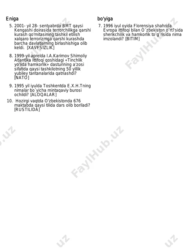 o‘zbekiston va jahon hamjamiyati tarixi fanidan krossvord - Page 2