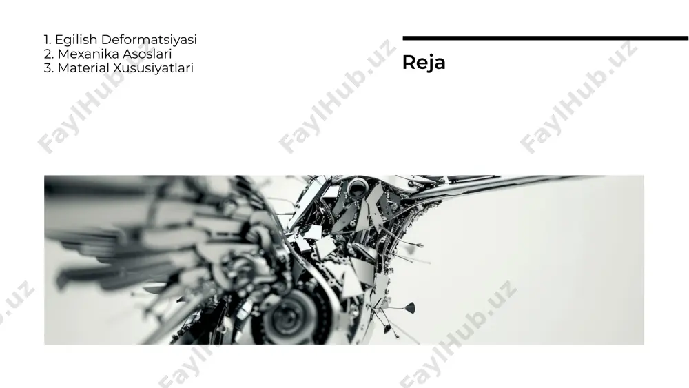 ktura xususiyatlariga ta'sir qiladi. bu jarayon, materialning uzunligi, qalinligi va shakli bilan bog'liq. egilish jarayonida materialning mustahkamligi va xususiyatlari o'zgaradi. egilish deformatsiyasi uchun material tanlovi muhimdir. yuqori qattiqlik, elastiklik va mustahkamlik kabi xususiyatlar, material tanlashda asosiy omillar hisoblanadi. to'g'ri material tanlash, muhandislikda muvaffaqiyatli natijalarga olib keladi. material tanlovi egilish deformatsiyasini o'rganish uchun turli sinovlar va tajribalar o'tkaziladi. bu sinovlar, materiallarning qattiqlik, elastiklik va mustahkamlik darajasini aniqlashda yordam beradi. tajribalar natijalari, nazariyani tasdiqlashda muhim ahamiyatga ega. sinovlar va tajribalar amaliy ilovalar egilish deformatsiyasi mexanika va muhandislik sohalarida keng qo'llaniladi. konstruktsiyalar, mashinalar va asboblar dizaynida egilish hisobga olinishi zarur. bu amaliyotlar, materiallarning mustahkamligini ta'minlaydi. qattiqlik va egilish qattiqlik, materialning egilish jarayoniga qarshilik ko'rsatish qobiliyatidir. qattiq materiallar, egilish jarayonida ko'proq mustahkamlik ko'rsatadi. bu xususiyat, muhandislikda material tanlashda muhim ahamiyatga ega. elastiklik, materialning egilish jarayonidan so'ng o'z holatini qaytarish qobiliyatidir. elastik materiallar, kuchlar ta'sirida deformatsiya bo'lsa ham, o'z holatiga qaytish qobiliyatini saqlaydi. bu xususiyat, …