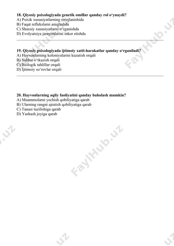 qiyosiy psixologiya test savollari - Page 4