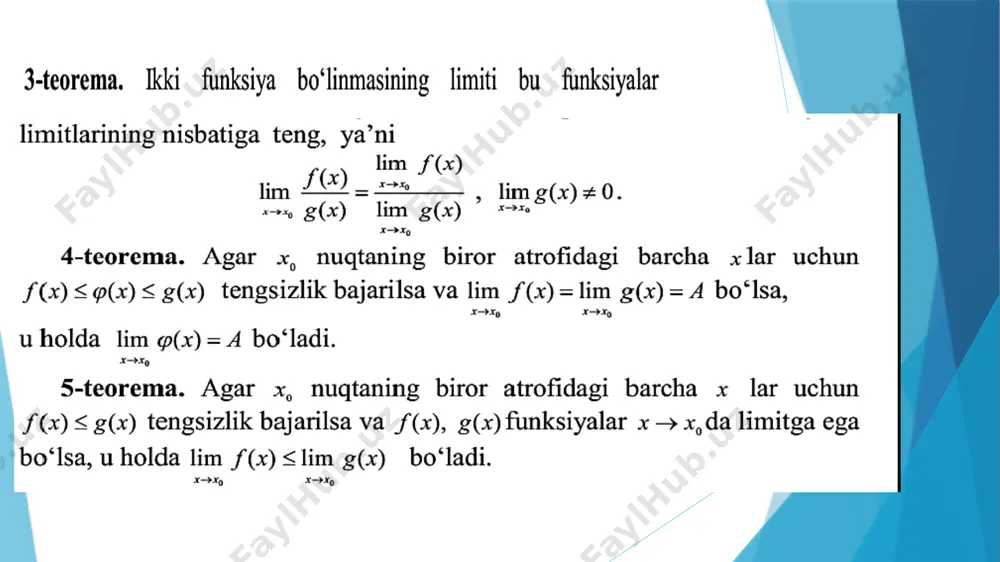 limitlar haqida asosiy teoremalar - Page 3