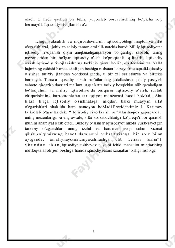 shlari shaklida ham namoyon bomadi.prezidentimiz i. karimov ta’kidlab o'tganlaridek: “ iqtisodiy rivojlanish sur’atlarihaqida gapirganda... uning mezonlariga va eng avvalo, sifat ko'rsatkichlariga ko‘proqe'tibor qaratish muhim ahamiyat kasb etadi. bunday o‘sishlar iqtisodiyotimizda yuzberayotgan tarkibiy o‘zgarishlar, uning izchil va barqaror rivoji uchun xizmat qilishi,xalqimizning hayot darajasini yuksaltirishga, bir so‘z bilan aytganda, amaliyhayotimizniyaxshilashga olib kelishi lozim”1. shunday ekan,iqtisodiyo‘sishbevosita yalpi ichki mahsulot miqdorining mutloqva aholi jon boshiga hamdaiqtisodiy resurs xarajatlari birligi hisobiga 1. daromad tushunchasi va muhiyati foyda - [korxona], pul daromadlaridan sarflangan barcha [xarajat]lar chiqarib tashlangandan keyin qolgan qismiga aytiladi. korxonalarda tovar va xizmatlarni sotishdan olingan mablagʻlar ularning pul tushumlari yoki pul daromadlari deyiladi. foyda — tovarlar va xizmatlarni sotishdan olingan daromadning bu tovarlarni ishlab chiqarish va sotish xarajatlaridan ortiq qismi. korxonalar va tadbirkorlar xoʻjalik faoliyati moliyaviy natijalarining asosiy koʻrsatkichlaridan biri. f. pulda ifodalanadi. f. bozor daromadi boʻlib, uning qonunqoidalariga binoan vujudga keladi, taqsimlanadi va ishlatiladi. f. kapital, ishlab chiqarish omili sifatida tovar va …