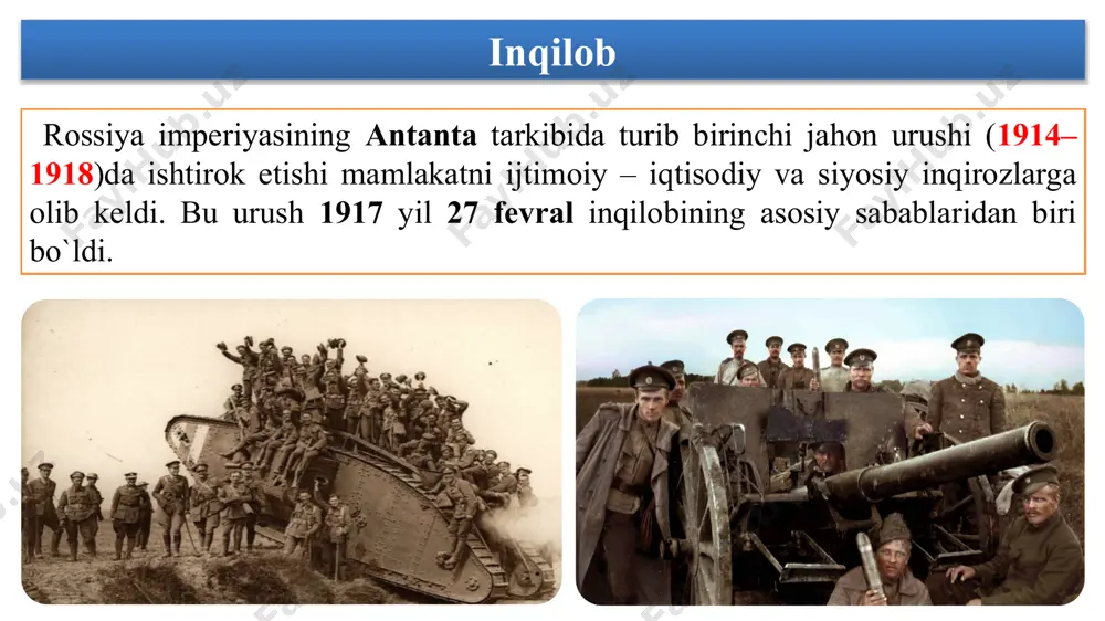 l 25-27 dekabrda ishchi, askar-dehqon deputatlarini i favqulodda qurultoyi bo`ldi turkiston o`lkasi xks 1918-yil 14 fevralda farg`ona viloyatida harbiy holat e’lon qilingan. qo`qonning o`zida 3 kunda 10 mingdan ziyod kishi o`ldirildi. 1918-yil 22 fevralda qo`qon shahrida rus – osiyo banki binosida bolsheviklar tomonidan tayѐrlangan «tinchlik shartnomasi» imzolandi. turkiston sovetining v s'yezdi 1918-yil 20 aprel kuni toshkentda ochildi. 30 aprelda «rossiya sovet federatsiyasining turkiston sovet respublikasi haqida nizom»ni qabul qildi. nizomga ko`ra turkiston sovet respublikasi tashkil etildi va avtonom faoliyat yuritishi belgilandi. tassrning tuzilishi t. risqulov boshchiligidagi tassr hukumati image1.png image2.jpeg image3.jpeg image4.jpeg image5.jpeg image6.jpeg image7.jpeg image8.jpeg image9.jpeg image10.png image11.png image12.jpeg image13.jpeg image14.jpeg image15.jpeg image16.jpeg image17.jpeg image18.jpeg image19.jpeg image20.jpeg image21.jpeg image22.png image23.jpeg image24.jpeg image25.png image26.png image27.jpeg image28.png петроград, 1917 год /docprops/thumbnail.jpeg