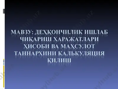 деҳқончилик ишлаб чиқариш харажатларининг таснифи, таркиби ва тавсифи — PPT