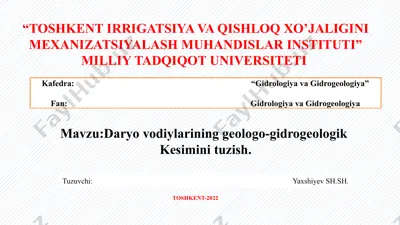 daryo vodiylarining geologo-gidrogeologik kesimini tuzish — PPTX