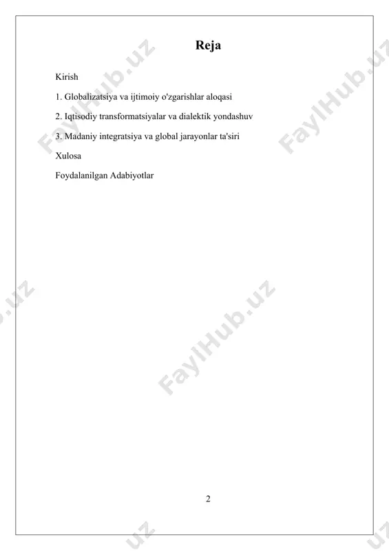 alektik yondashuv, shuningdek, madaniy integratsiya va global jarayonlar ta'siri kabi mavzular muhim ahamiyatga ega. bunday tadqiqotlar, ijtimoiy fanlar va iqtisodiy fanlar o'rtasidagi o'zaro aloqalarni kuchaytirishga yordam beradi, shuningdek, global jarayonlar murakkabligini yanada chuqurroq tushunishga imkon beradi. bu jarayonlar o'rtasida o'zaro bog'lanish va o'zaro ta'sirni o'rganish, global iqtisodiy va ijtimoiy o'zgarishlarni yanada samarali tahlil qilishga imkon beradi. biroq, global jarayonlar dialektikasi sohasida bir qator muammolar mavjud. ularning eng muhimi, global jarayonlarning murakkabligi va ko'p qirraliligi. bu jarayonlar tadqiqotlar uchun qiyinchiliklar tug'diradi, chunki ularning o'zaro ta'siri va o'zgarishi juda murakkab. shuningdek, global miqyosda ijtimoiy tengsizlik va ijtimoiy adolat masalalari hali ham yechimini kutmoqda. bu muammolarni hal qilish uchun yangi yondashuvlar va tadqiqotlar zarur. statistik ma'lumotlarga ko'ra, global iqtisodiy o'zgarishlar 20-asrning oxirida 3% dan 5% gacha o'sishni ko'rsatadi. bu esa, global jarayonlar dialektikasining ahamiyatini yanada oshirishda yordam beradi. shuningdek, bir qator tadqiqotlar, ijtimoiy o'zgarishlar va iqtisodiy jarayonlar o'rtasidagi aloqalarni yanada chuqurroq o'rganishga qaratilgan. …