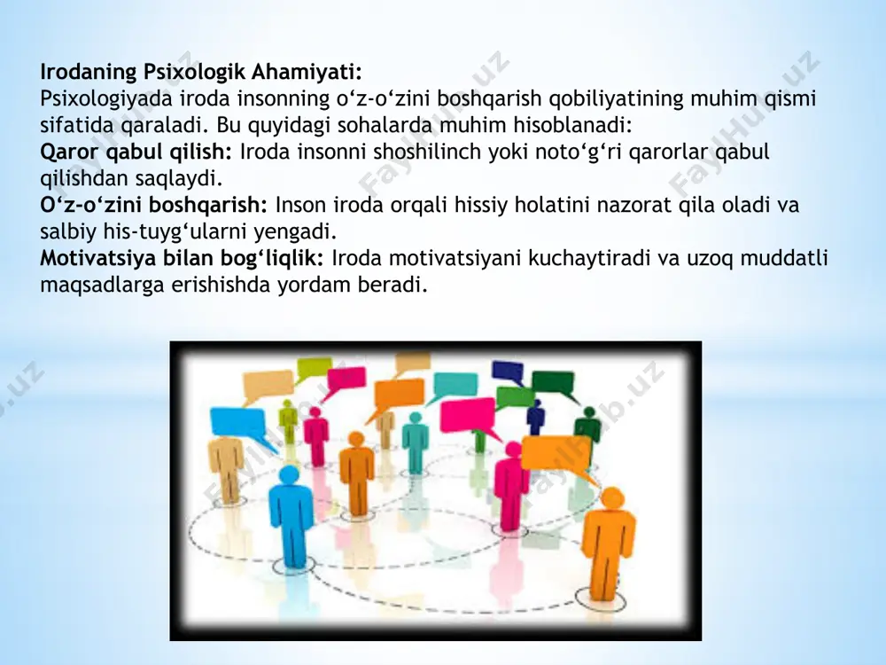 atlar izlashga rag‘batlantiradi. qat'iyatlilik – maqsadlarga erishish yo‘lida qiyinchiliklarga qarshi turish va oldinga intilish. ichki kuch – insonning ruhiy va jismoniy holatida o‘z maqsadlariga erishish uchun zarur bo‘lgan kuch. o‘z-o‘zini nazorat qilish – insonning o‘z xatti-harakatlarini boshqarish va boshqarish qobiliyati. motivatsiya – maqsadga erishish uchun insonni harakat qilishga undaydigan ichki yoki tashqi omil. o‘zgarmaslik – insonning o‘z maqsadlariga erishishda davom etish, hatto qiyinchiliklarga duch kelganda ham. bardoshlilik tolerance толерантность – stressli yoki qiyin vaziyatlarda tinch qolish va muammolarni hal qilish qobiliyati. sabr-toqat endurance терпение – qiyinchiliklarga va uzoq davom etadigan jarayonlarga qarshi kurashishda chidamlilik ko‘rsatish. maxsus tayyorgarlik special preparation специальная подготовка – maqsadlarga erishish uchun inson tomonidan qilingan tayyorgarlik, rejalashtirish va sa'y-harakatlar. ichki barqarorlik internal stability внутренняя стабильность – insonning o‘zida tinchlik va ishonchni saqlab, tashqi ta'sirlarga qarshi turish qobiliyati. intilish aspiration стремление – o‘z maqsadlariga erishishga bo‘lgan doimiy va qat'iy urinish. tashqi motivatsiya external motivation внешняя мотивация – maqsadlarga …
