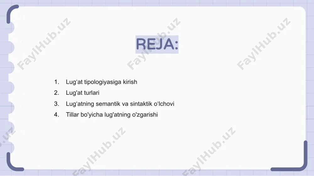 himdir. u butun dunyo bo'ylab til tizimlarining boyligi va murakkabligi haqida tushuncha beradi. leksik kategoriyalar va lug'at tipologiyasi lug‘at tipologiyasi so‘zlarni ot, fe’l, sifat, qo‘shimcha kabi leksik turkumlarga ajratadi. bu toifalar tilshunoslarga tildagi so‘zlarning tuzilishi va funksiyasini tushunishga yordam beradi. leksik kategoriyalar lug'atni tartibga solishda va so'zlarning gaplarda qanday ishlatilishini aniqlashda hal qiluvchi rol o'ynaydi. ushbu toifalarni tushunish tilni o'zlashtirish va samarali muloqot qilish uchun juda muhimdir. lug'at tipologiyasini o'rganish orqali tilshunoslar turli tillar o'z so'zlari va tushunchalarini qanday tashkil qilishini tahlil qilishlari mumkin. ushbu tadqiqot tillar orasidagi o'xshashlik va naqshlarni aniqlashga yordam beradi, bu esa odamlarning muloqotini chuqurroq tushunishga olib keladi. lug‘at tipologiyasiga madaniy ta’sirlar lug‘at tipologiyasini o‘rganayotganda til leksikasini shakllantiruvchi madaniy ta’sirlarni hisobga olish zarur. madaniyat tilda keng tarqalgan so'zlarning turlarini va ulardan qanday foydalanishni aniqlashda muhim rol o'ynaydi. masalan, ba'zi madaniyatlar o'zlarining jamiyatiga xos bo'lgan muayyan faoliyat yoki madaniy amaliyotlarni tavsiflash uchun boy lug'atga ega bo'lishi mumkin. …