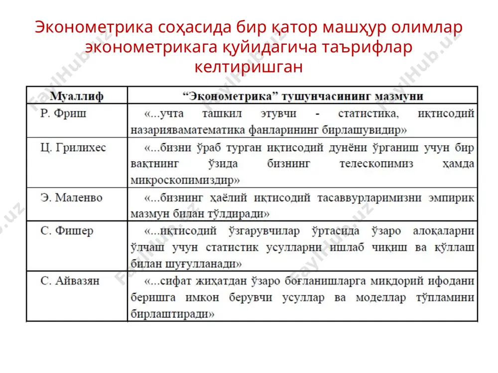 боғланиш ёки муносабат дейилади. корреляцион боғланишнинг характерли хусусияти шундан иборатки, бунда омилларнинг тўлиқ сони номаълумдир. шунинг учун бундай боғланишлар тўлиқсиз ҳисобланади ва уларни формулалар орқали тақрибан ифодалаш мумкин, холос. умумий ҳолда қаралса, корреляцион муносабатда эркин ўзгарувчи x белгининг ҳар бир қийматига ( ) эрксиз ўзгарувчи у белгининг ( ) тақсимоти мос келади. ўз-ўзидан равшанки, бу ҳолда иккинчи у белгининг ҳар бир қиймати ( ) ҳам биринчи x белгининг ( ) тақсимоти билан характерланади. агар тўплам ҳажми катта бўлса, x ва у белгиларнинг жуфт қийматлари ва ҳам кўп бўлади ва улардан айримлари тез-тез такрорланиши мумкин. бу ҳолда корреляцион боғланиш комбинацион жадвал (корреляция тўри) шаклида тасвирланади. боғланишлар тўғри чизиқли ва эгри чизиқли бўлади. агар боғланишнинг тенгламасида омил белгилар (x1, x2, ......., xк) фақат биринчи даража билан иштирок этиб, уларнинг юқори даражалари ва аралаш кўпайтмалари қатнашмаса, яъни кўринишда бўлса, чизиқли боғланиш ёки хусусий ҳолда, омил битта бўлганда y=а0+а1х тўғри чизиқли боғланиш дейилади. ифодаси …