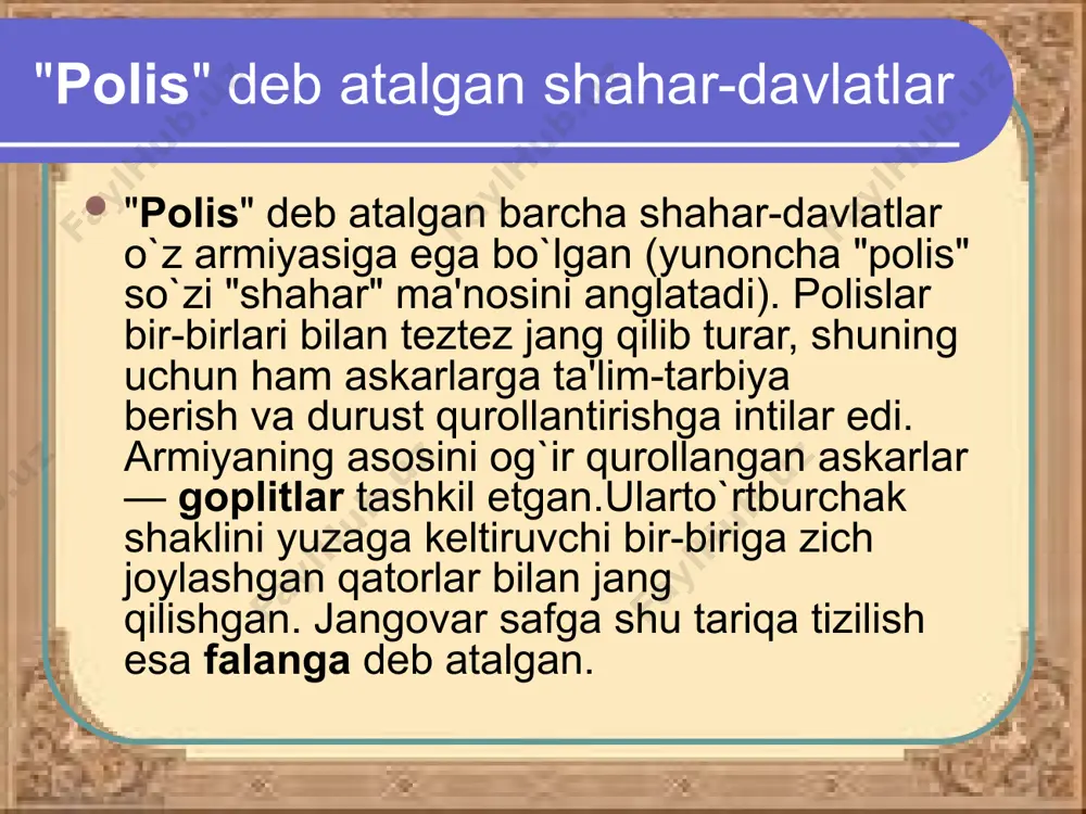 . vi-v asrlarda tarix fani gullab yashnagan davridir. bu davr tarixchiligini g’arb olimlari “aholida polislar tarixi” deb atashadi. bu davrdagi ko’zga ko’ringan tarixchilardan: gerodot, fukidid va ksenofontni olish mumkin. tarixiga manbalar makedoniyalik aleksandrning sharqqa yurishlari makedoniyalik aleksandrning sharqqa yurishlaridan so’ng yunoniston tarixida yangi tarix maktabi – arastu maktabi shakllandi. bu davrning eng ko’zga ko’ringan asari arastuning “politiya” asaridir. bu asar arastu va uning shogirdlari tomonidan yozilgan bo’lib, yunon polislari, o’rta yer dengizi qirg’oqlaridagi yunon koloniyalari haqida muhim ma’lumot beradi. asar juda ko’p bo’limlardan iborat bo’lsa-da, uning faqat bizgacha “afina politsiyasi” qismi yetib kelgan. ellin davri ellin davriga kelib yunon jamiyatidagi keskin o’zgarishlar, katta davlatlarning vujudga kelishi bilan umumiy tarixga asos solindi. bu davrning eng ko’zga ko’ringan tarixchilaridan biri timey bo’lib, u o’zining asarida bolqon yunonistoni, g’arbiy yunon mustamlakalari haqida muhim ma’lumotlar beradi. arxeologik topilmalar qadimgi yunon tarixi bo’yicha eng muhim manbalardan biri arxeologik topilmalar hisoblanadi. arxeologlar bolqon yunonistoni va egey …