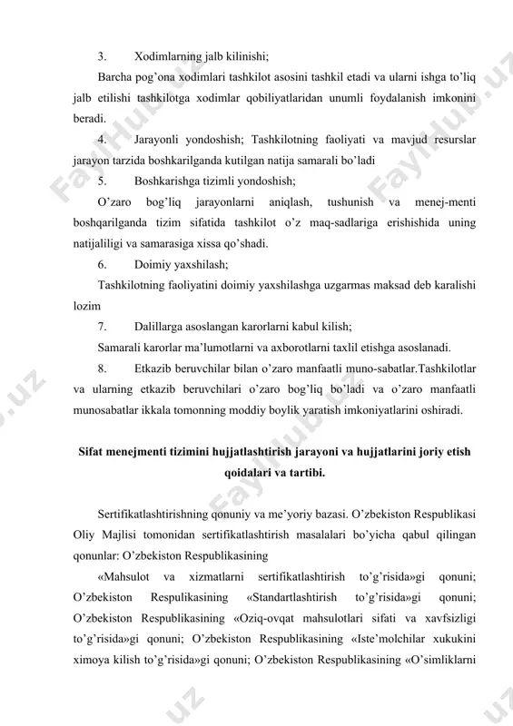 zirlik va maxkamaviy me’yoriy xujjatlar sertifikatlashtiri sh tartibi va qoidalari bo’yicha tashkiliyuslubiy hujjatlar sertifikatlashtirish ni o’tkazish jarayoni talablariga me’yoriy hujjatlar sertifikatlashtirishda muvofiqlikni baholash usuli (tartibi) me’yoriy hujjatlari sertifikatlashtiri sh bœyicha qoidalar va tartiblar xalqaro, davlatlararo, davlat standartlari va boshqa me’yoriy davlat standartlari va uslubiy qo’llanmalar va boshqalar o’zbekiston respublikasi sertifikatlashtirish milliy tizimining asos bo’luvchi me’yoriy hujjatlari: o’z dst 1.10 o’zbekiston respublikasining standartlashtirish davlat tizimi. asosiy atamalar va ta’riflar; o’z dst 5.0 o’zbekiston respublikasining sertifikatlashtirish milliy tizimi. asosiy qoidalar; o’z dst 5.2 o’zbekiston respublikasining sertifikatlashtirish milliy tizimi. sertifikatlashtirish idorasiga umumiy talablar; o’z dst 5.4 o’zbekiston respublikasining sertifikatlashtirish milliy tizimi. tekshirish va nazorat idoralariga qo’yiladigan talablar; o’z dst 5.5 o’zbekiston respublikasining sertifikatlashtirish milliy tizimi. asosiy atamalar va ta’riflar; o’z dst 5.6:1999 o’zbekiston respublikasining sertifikatlashtirish milliy tizimi. sifat tizimini sertifikatlashtirish idoralariga talablar; o’z dst 5.8:2006 o’zbekiston respublikasining sertifikatlashtirish milliy tizimi. muvofiqlik belgisini tasdiqlash. qo’llash qoidalari. o’z rh 51-014 o’zbekiston respublikasining sertifikatlashtirish milliy tizimi. …